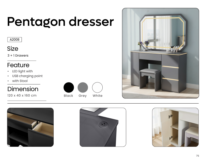 A2008 - Pentagon Dressing Table
